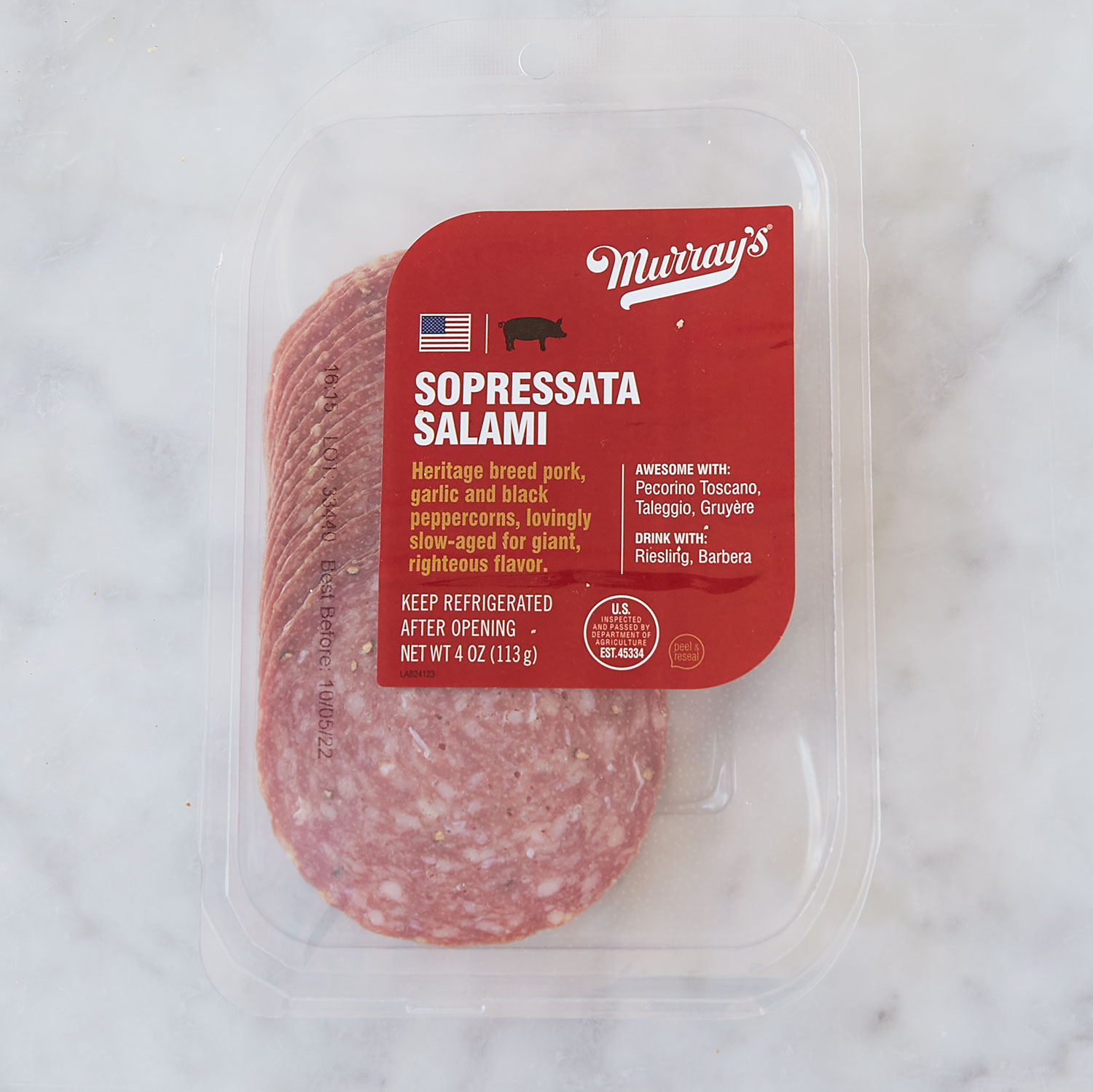 Murray’s Sliced Sopressata a peppery, aromatic drycured salami Murray's Cheese