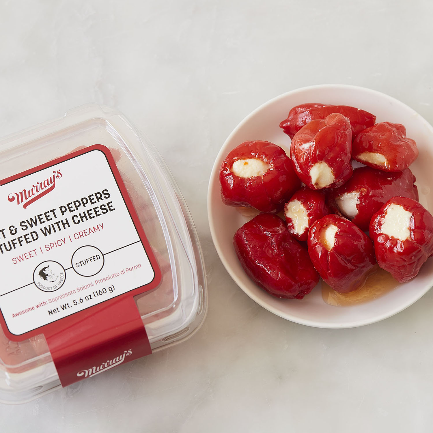 Murray’s Hot & Sweet Peppers Stuffed With Cheese—bright bites Murray