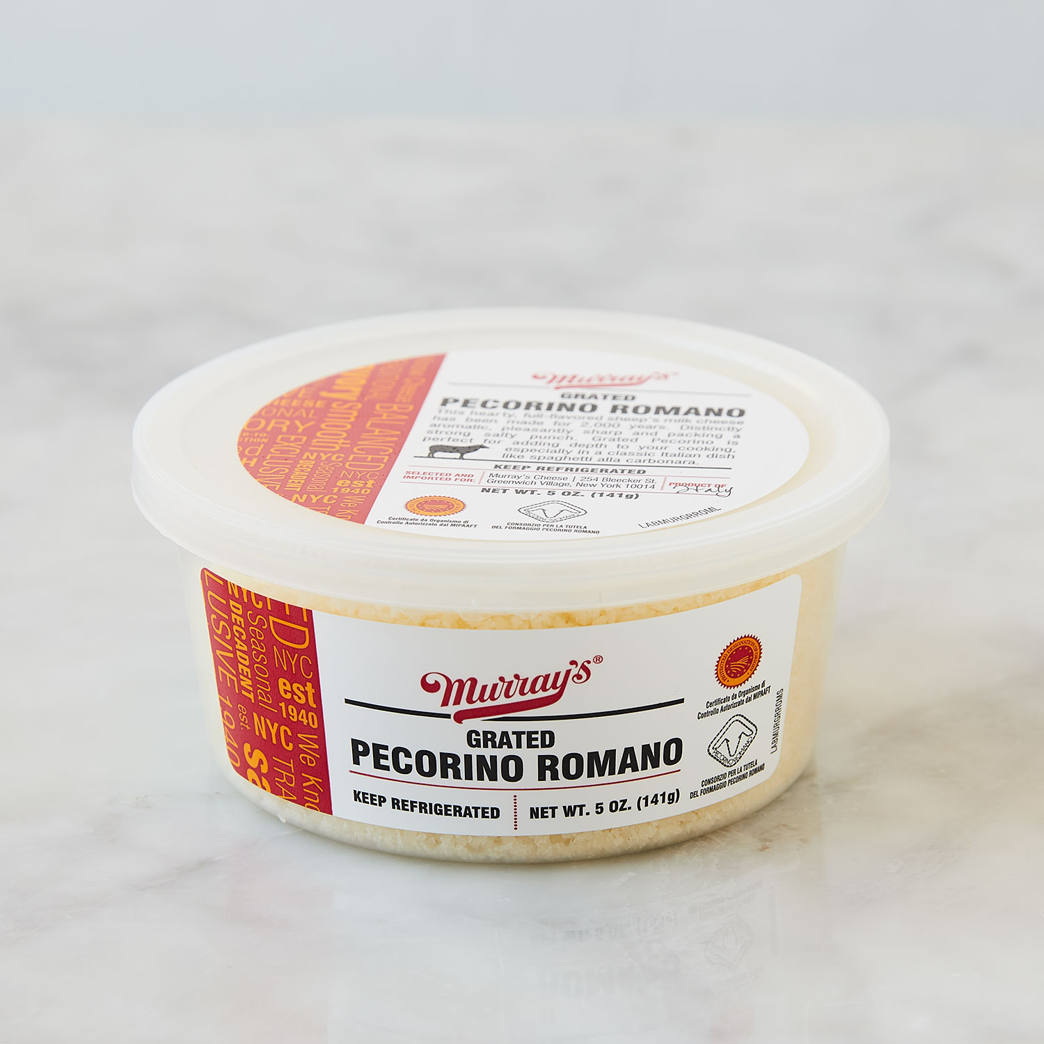 Murray’s Grated Pecorino Romano a grated, nutty sheep’s milk cheese